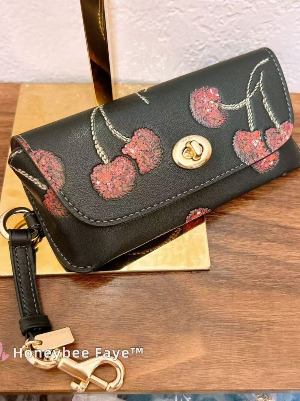 NWT Coach Sunglass Case In Smooth Leather With Cherry Print CDD74